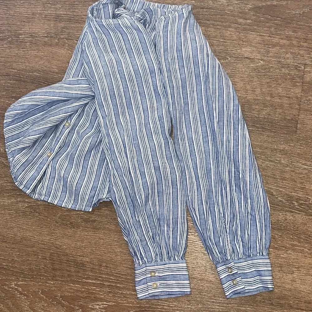 Free People Blue/White Striped Off-The-Shoulder Blouse Top - Picture 7 of 15